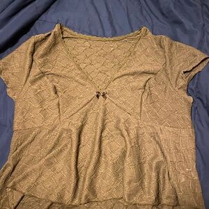 Women's Lace-Trim V-Neck Babydoll Knit Top in brown